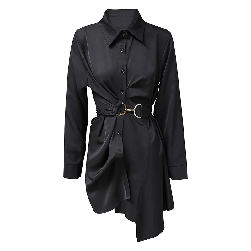 

Mature wowen's long sleeve new fashion Knee-Length casual dress waist slim shirt dress