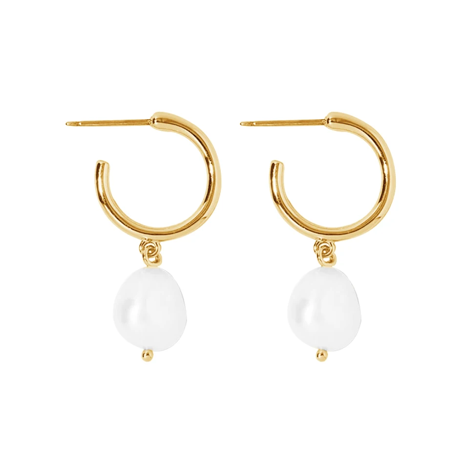 

wholesale fine jewelry 925 sterling silver earrings 18k gold plated pearl hoop earrings for women