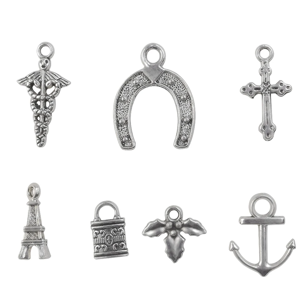 

Zinc Alloy Prayer Charms Vintage Metal Crucifix Tower Anchor Lock Flute Pendant Beads For Jewelry Making Women Gifts DIY Crafts