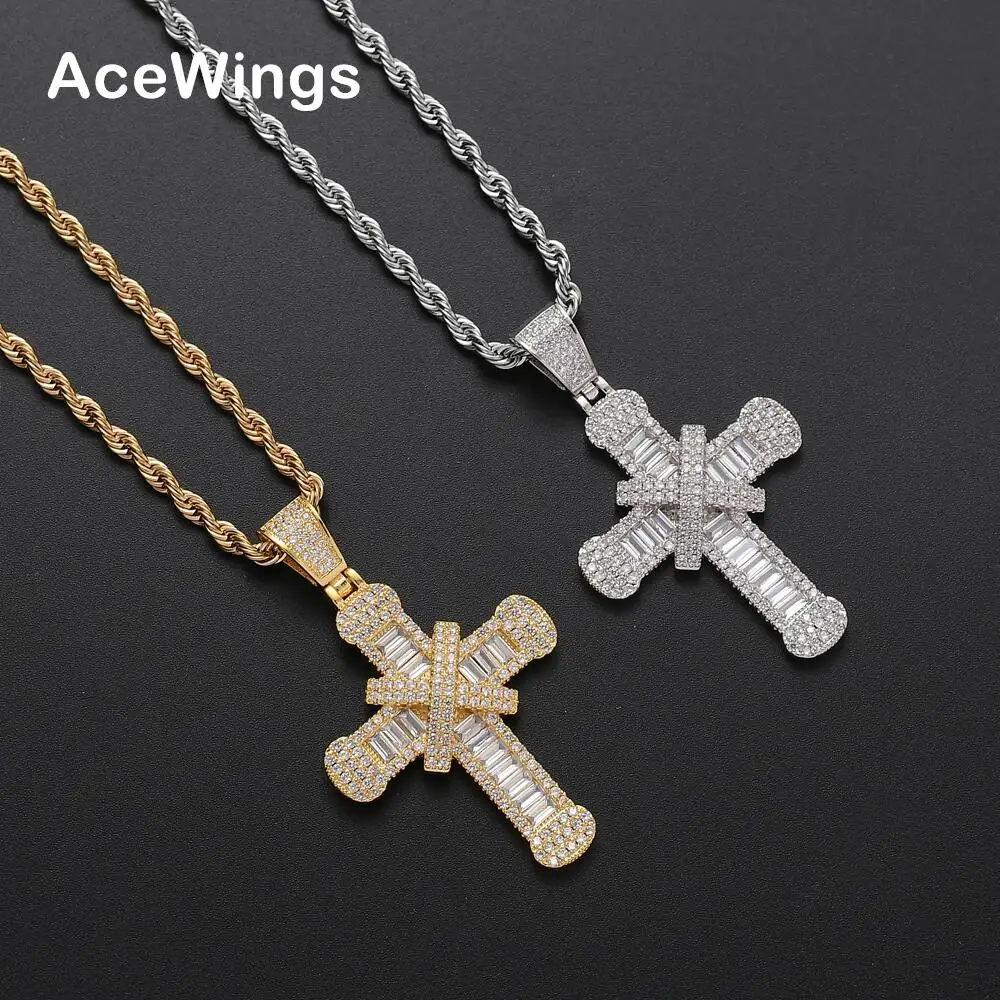 CN218 Brass Zircon  cross Pendant Iced Out Cubic Zircon Necklace Hip Hop gift Jewelry bling bling