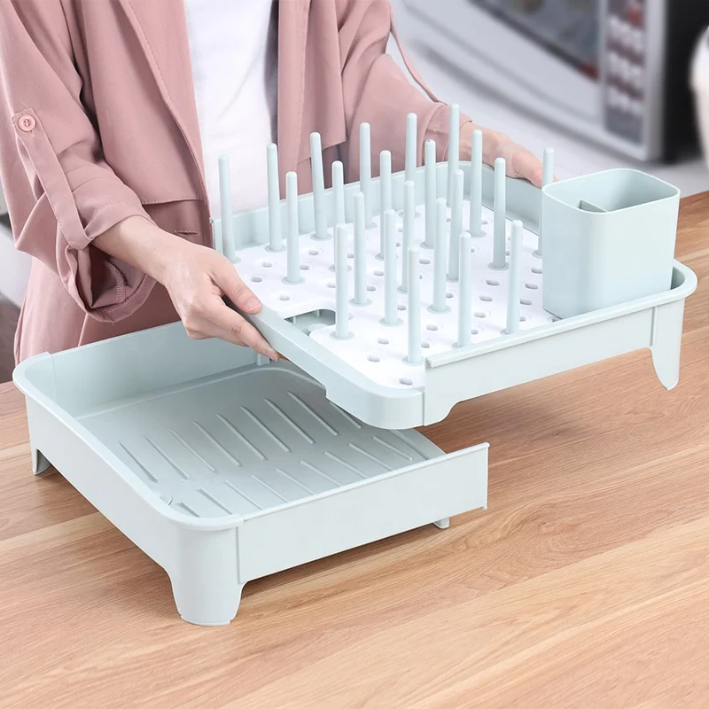 

Kitchen Accessories Detachable Tableware Dish Drying Rack with Removable Utensil Holder, Blue,pink