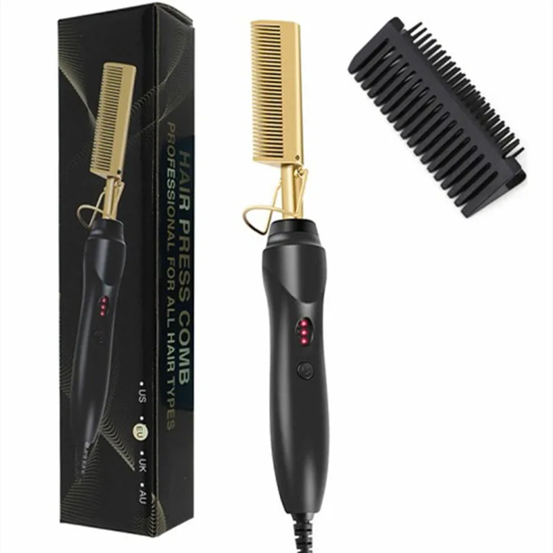 

50%off Custom Logo Steam irons Manufacturers Hair Straightener Pente Quente lisseur High Heat Electric Hot Comb For Personal Use, Gloden/black