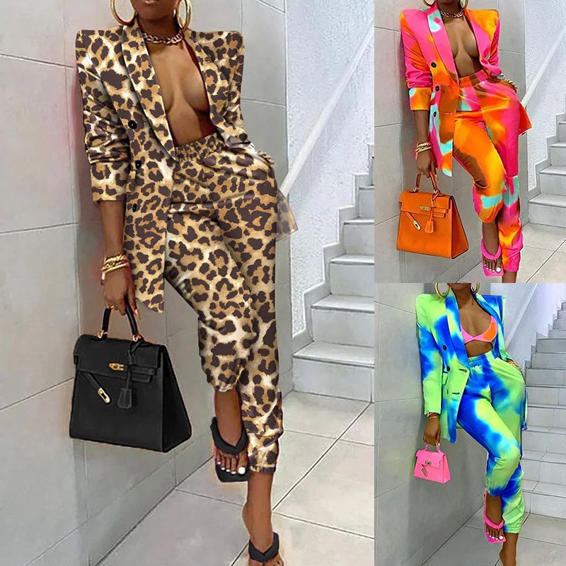 

Autumn Winter Streetwear Women's Sets Long Sleeve Blazer Pants Suits Office Lady Tracksuit Two Piece Sets Fitness Outfits B2002