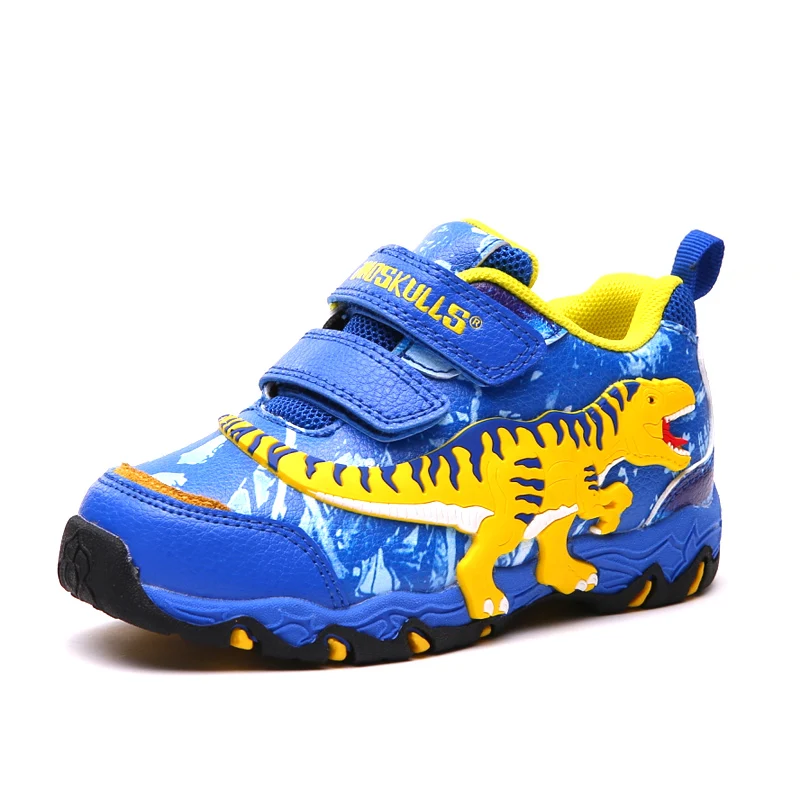 

Dinoskulls brand 3D T REX dinosaur kids shoes with flashing light, Navy yellow, dk. orange, camouflage navy, camouflage orange