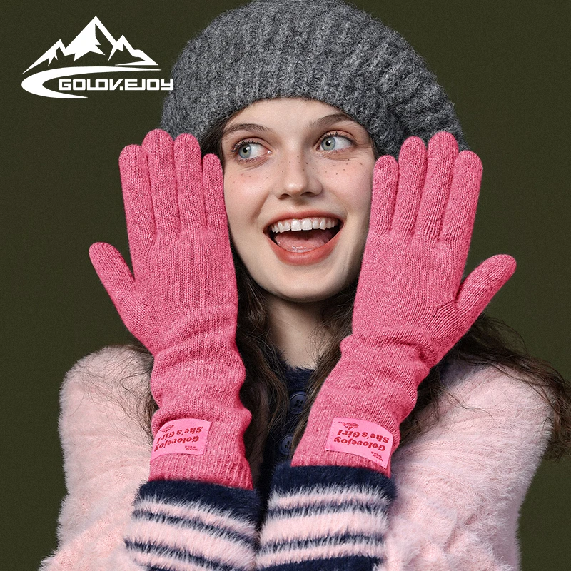 

GOLOVEJOY DZ150 Autumn And Winter Gloves New Style Jacquard Long Sleeve Women Pink Maillard Knitted Gloves