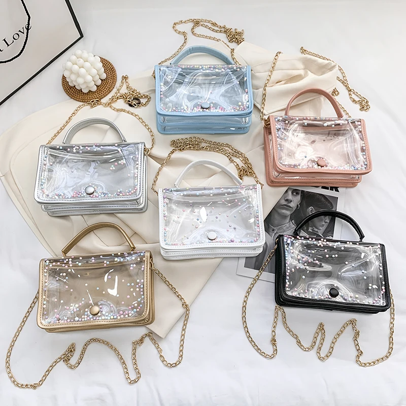 

Fashion Women Brand Design Shoulder Bag Square Clear Transparent PVC Messenger Bag, Customized color