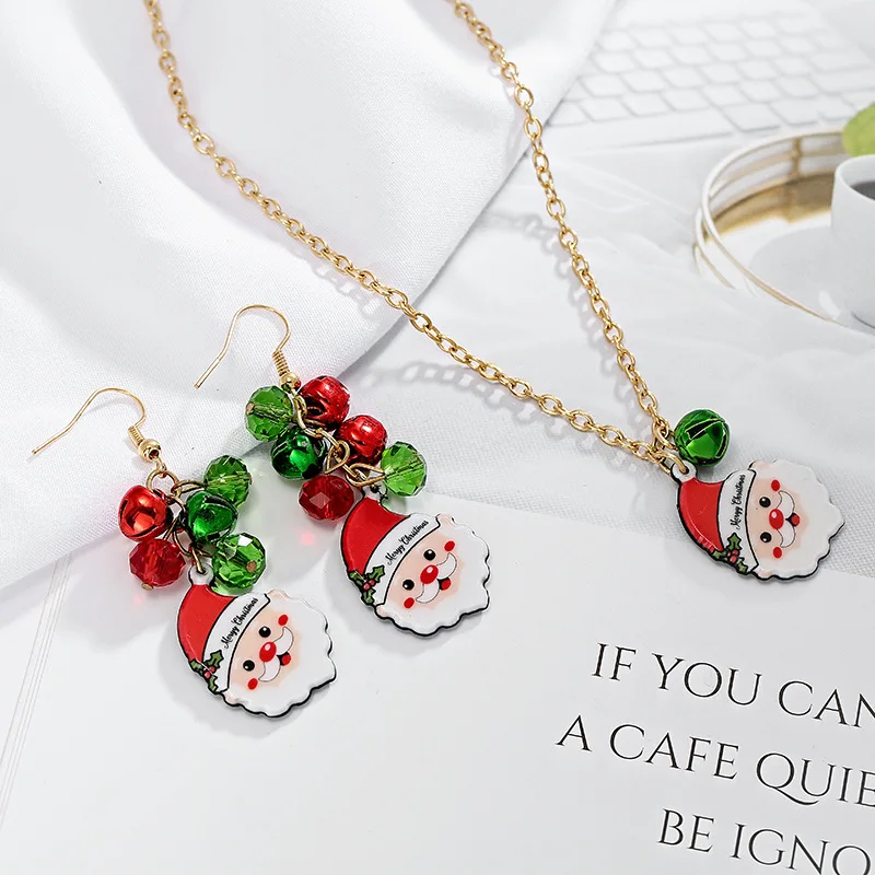 

New Set Santa Claus Necklace Earrings Christmas ornaments