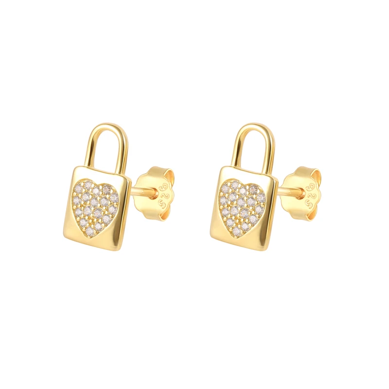 

ROXI 18k gold plated s925 silver simple lock shape star moon heart 5A zircons stud earrings