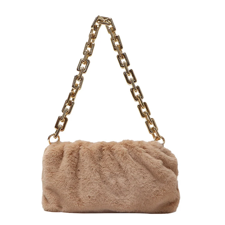 

EF037 Fashion 2021 Ladies fur plush underarm crossbody bag pleated clutch purse handbags