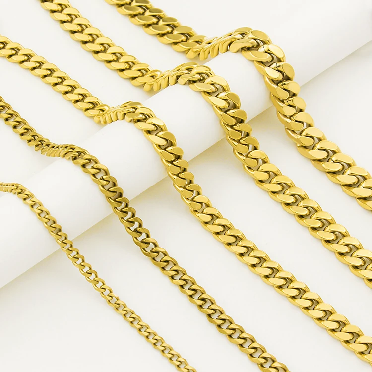 

HipHop Men's Pure Gold Plated Stainless Steel Cuba Miami Chain Neckle Bracelet Jewelry Supplier