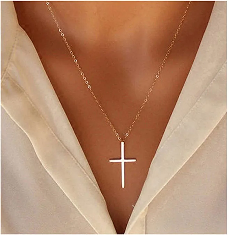 

Fashion Small Pendant Necklace Gold Link Cross Necklace for Women, Gold color