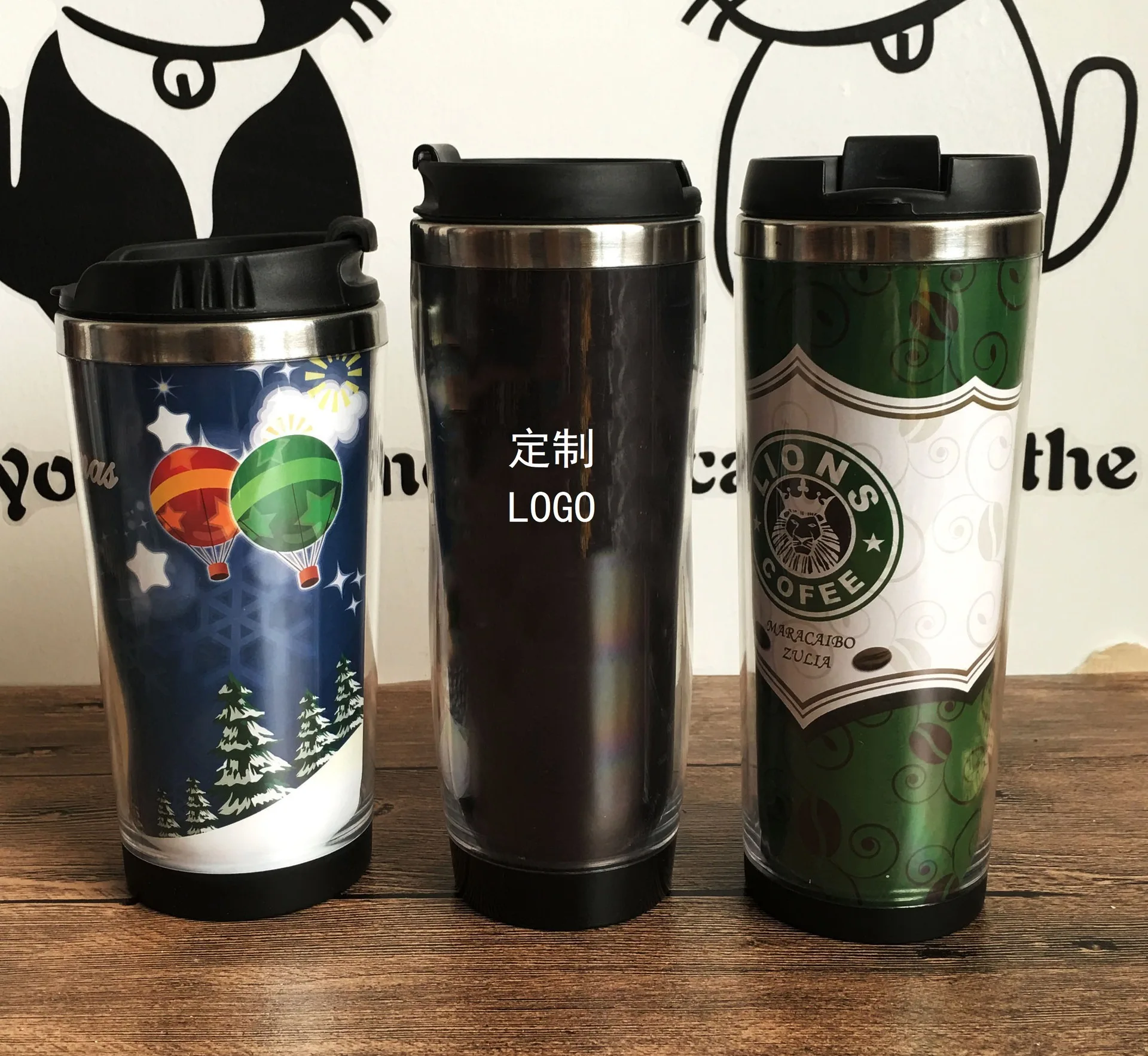 

Wholesale custom logo 450ml advertisement travel coffee cup double wall stainless steel DIY photo insert tumbler, Any color you like