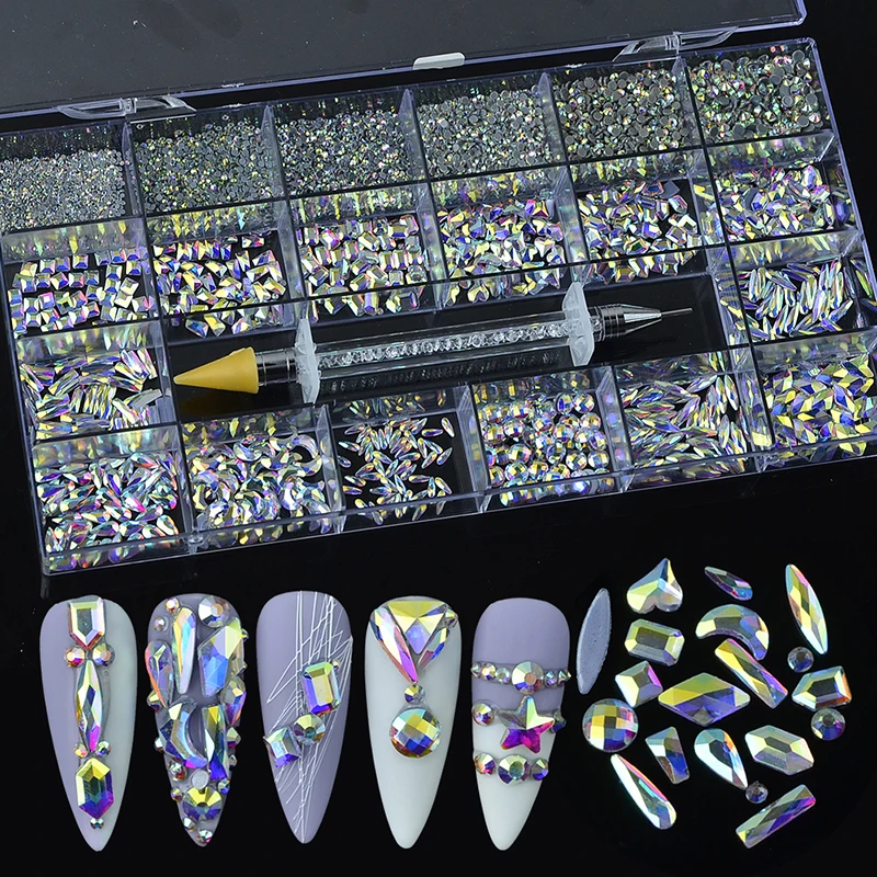 

Custom Box Nail Ab Neon Crystal Diamond Box Kits Set For Nail, Colorful