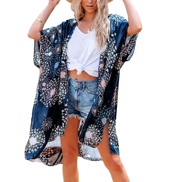 

Free Shipping New Arrival Chiffon Beachwear Bikini Coverup Women Long Kimono Coverup, Accept customized colors