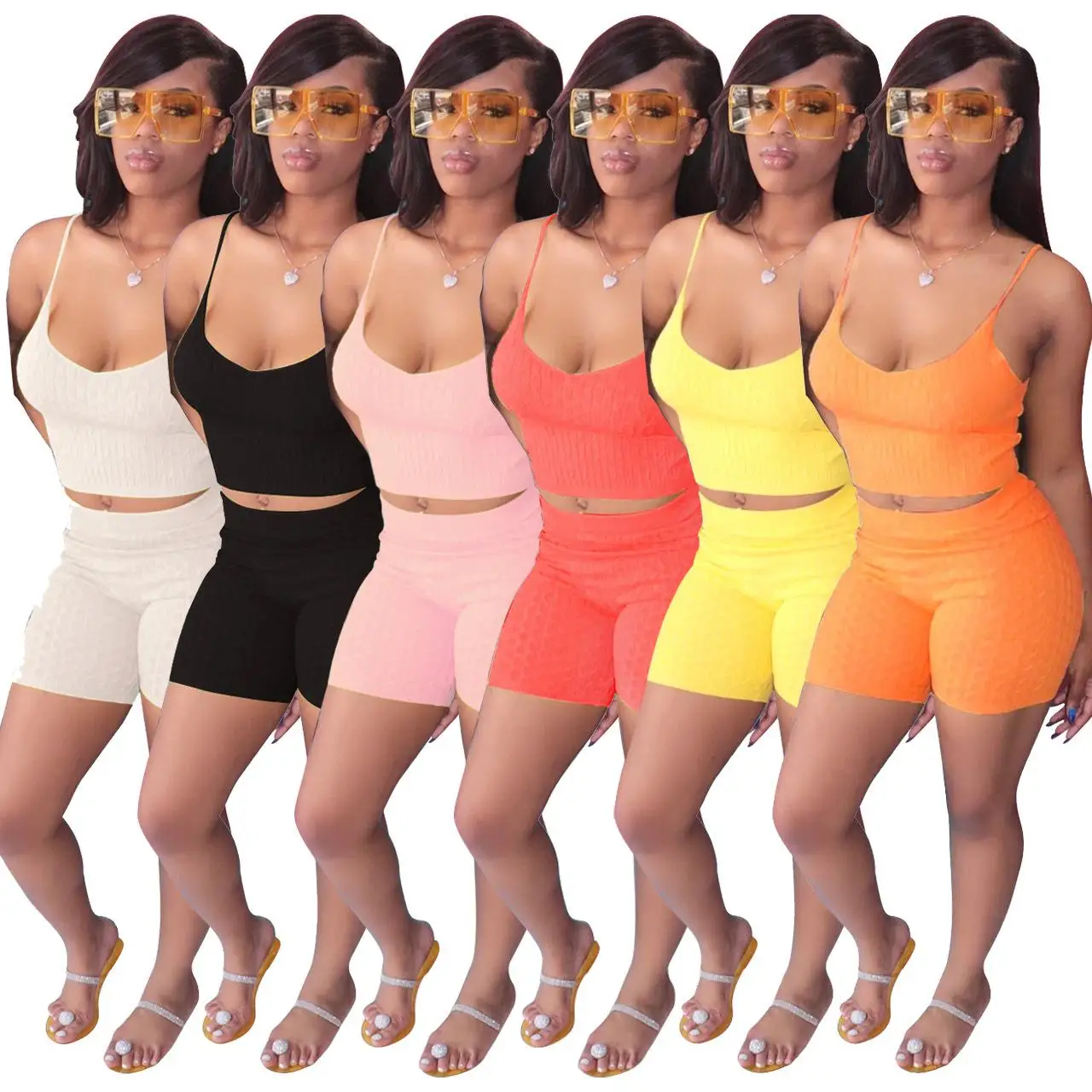 

Women 2021 Summer New Trend Suspender Solid Color Close Fit Slim Body Fitness Two Piece Set, Customized color