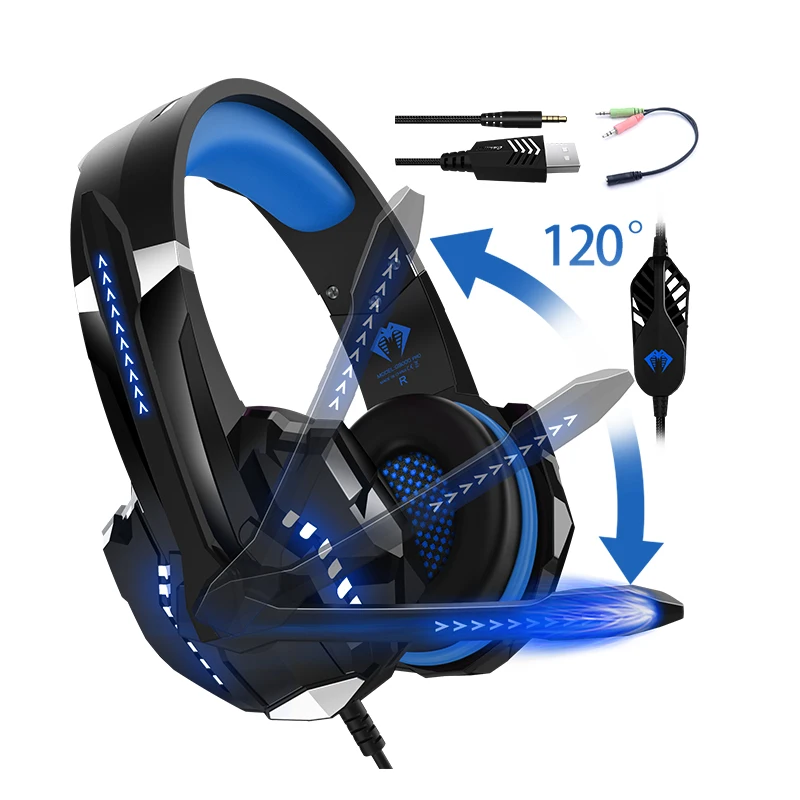 

Free Sample Headphones PS4 Stereo Gaming Headset LED High Quality Custom Logo Headset Gaming Headphone With Mic For PC XBOX