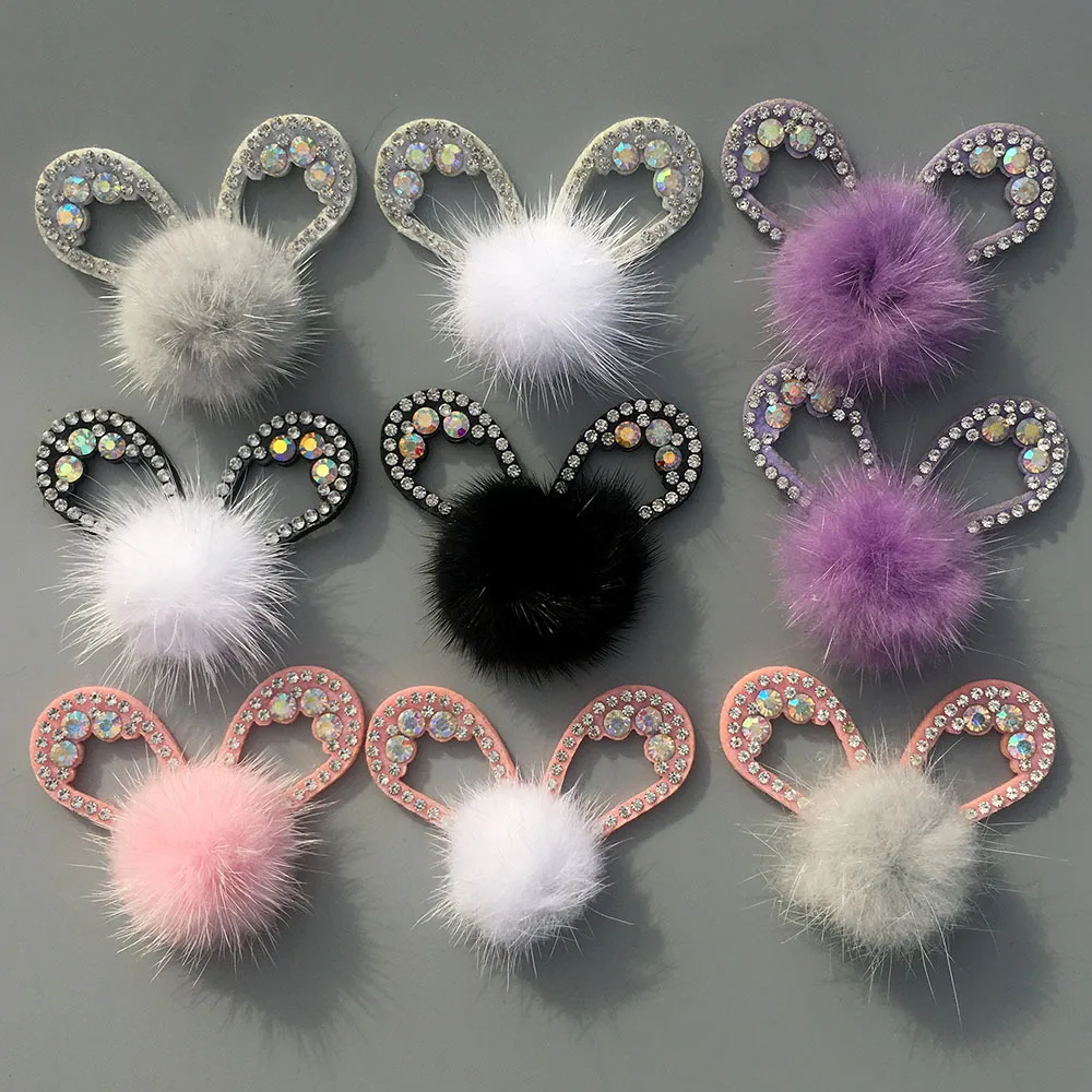 

Diamond pommel Plush DIY handmade hair accessories inlaid with diamond cat ear rabbit ear accessories hairpin decoration patch
