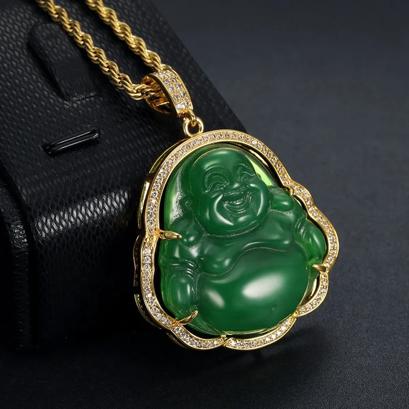 

Budha Necklace Religious Jewelry Gold Stainless Steel Chain Jade Buddha Pendant Necklace, Picture shows