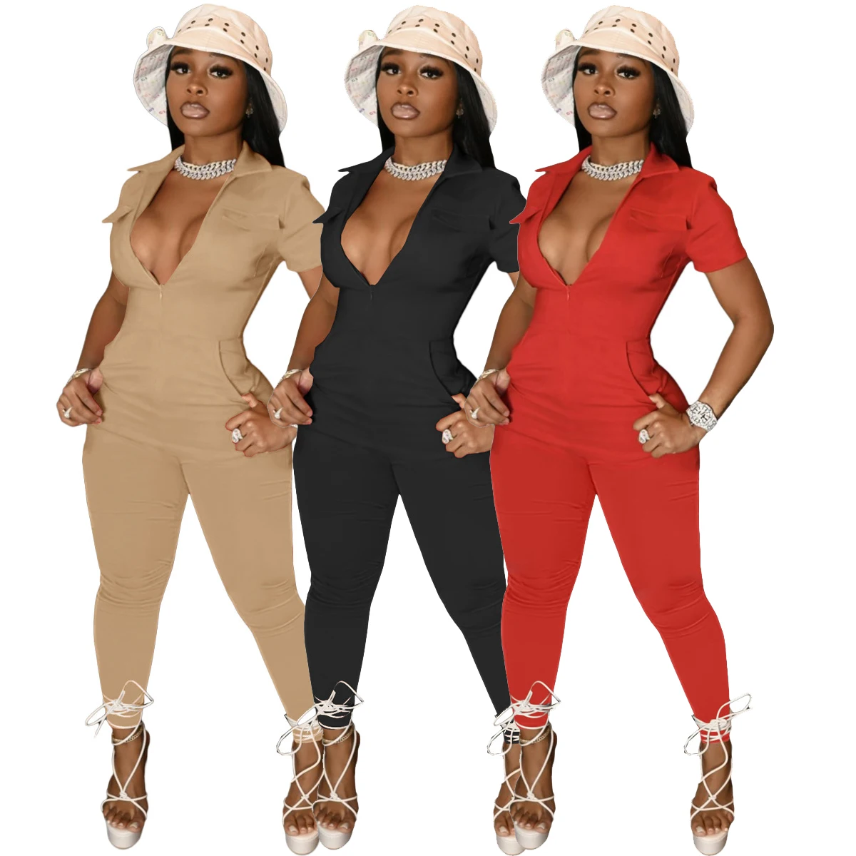 

D11028 V neck label sleevless one piece jumpsuit best selling clothes workout bodysuits for womens fall and winter 2021