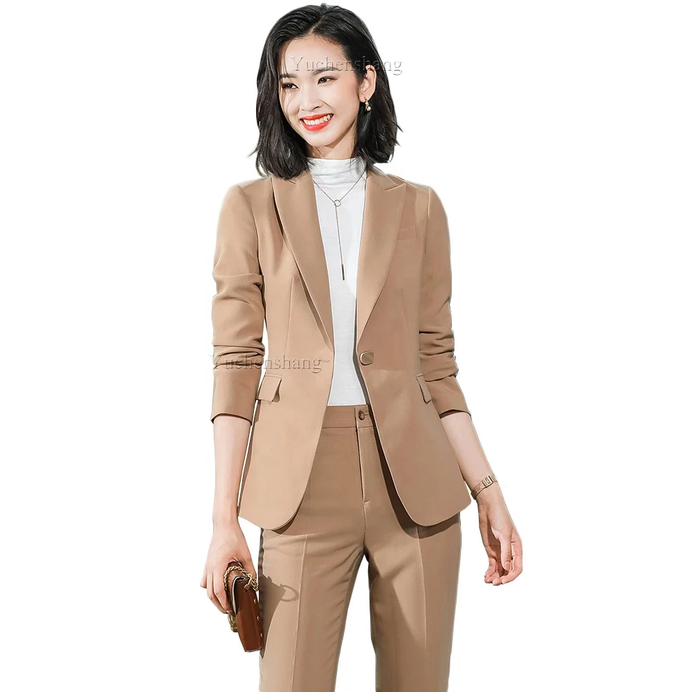 

Beige Pink Khaki Apricot Coffee Black Blue  2 Piece Set Women Pant Suit Office Lady OL Girl Jacket Blazer And Trousers