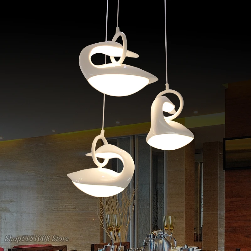 

New swan LED pendant lamps modern minimalist three-head dining room Hanging Lamp LED three-tone light creative home deco Fixture