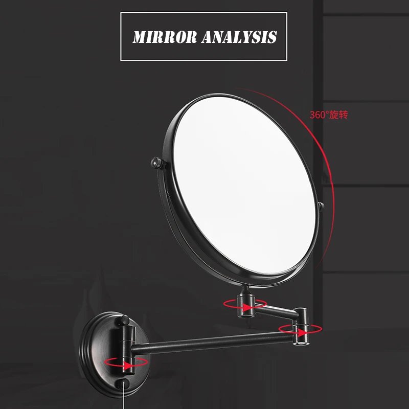 Hot sales round shape two sides 5X 360 degree rotate black color bathroom mirror bathroom hotel