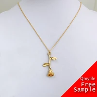 

Qmylife Rose Pendant rose Flower Plant Chain Jewelry women gold sterling silver plated necklace