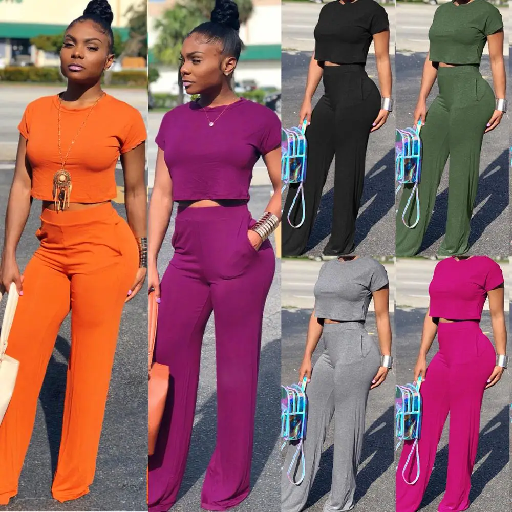 

solid color Summer Outfit Two Piece Set Women Clothing Wholesale High Quality 2020 clothing, 4 colors