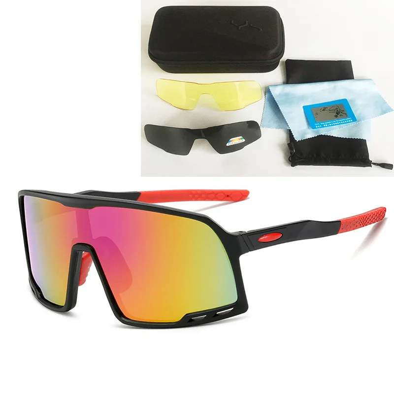 

New polarized big frame 3 in 1set outdoor cycling sports glasses with soft nose pad