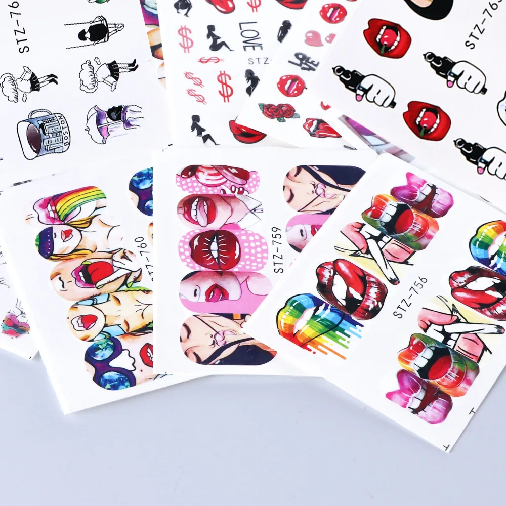 

9 Pcs/Set Wholesale Nail Stickers Sexy Lips Beauty Characters Nail Stickers Nail Art Decoration