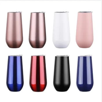

Hot selling 6oz double wall custom stainless steel champagne wine glass insulated vacuum wine tumbler with lids, Customized colors acceptable