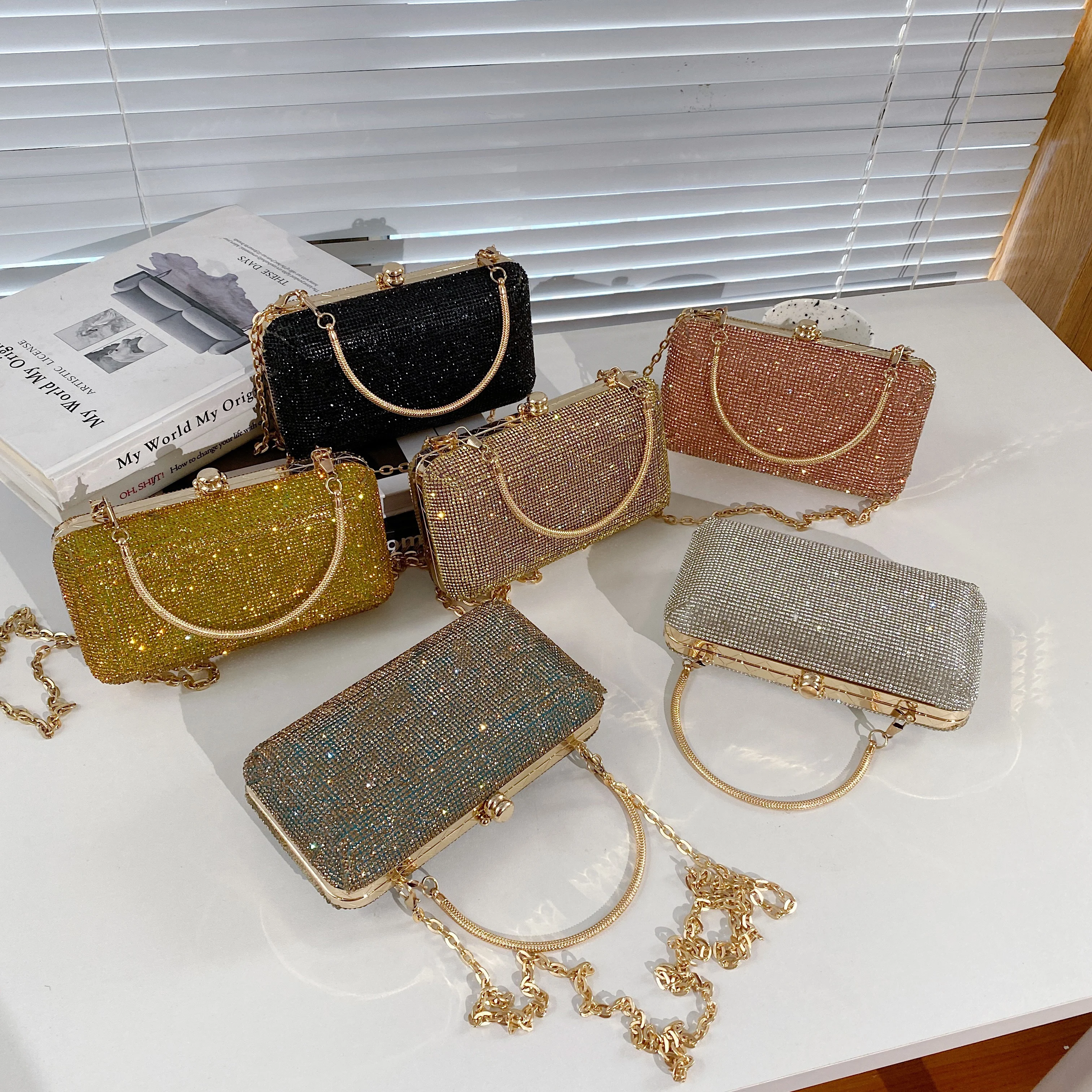 

2022 occasional party fashion rhinestone purse handbag top handle diamond crystal ladies evening handbag, 6 colors