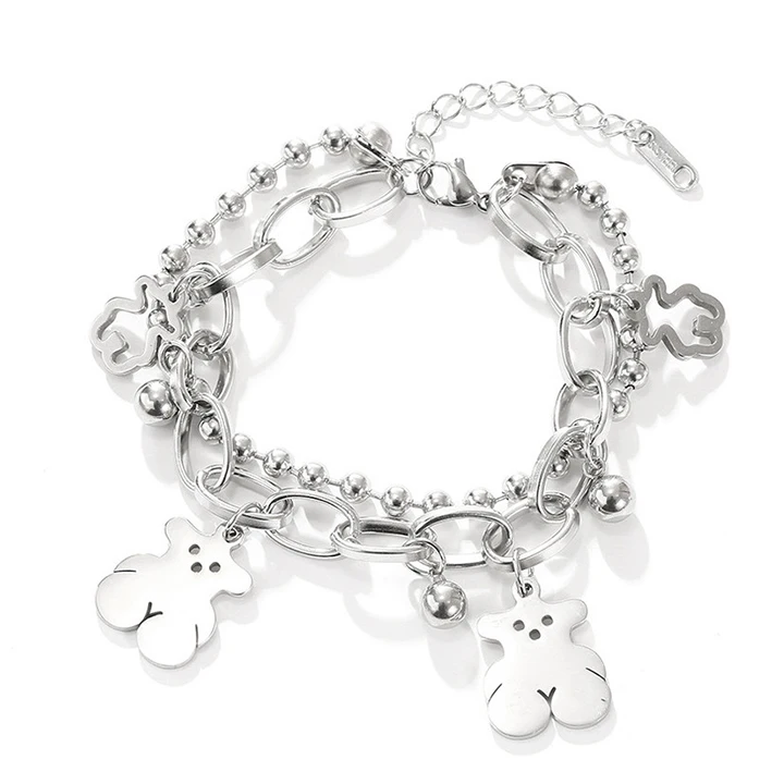 

Niche Design Titanium Steel Cute Bear Bead Pendant Bracelet Jewelry for Women, Picture shows