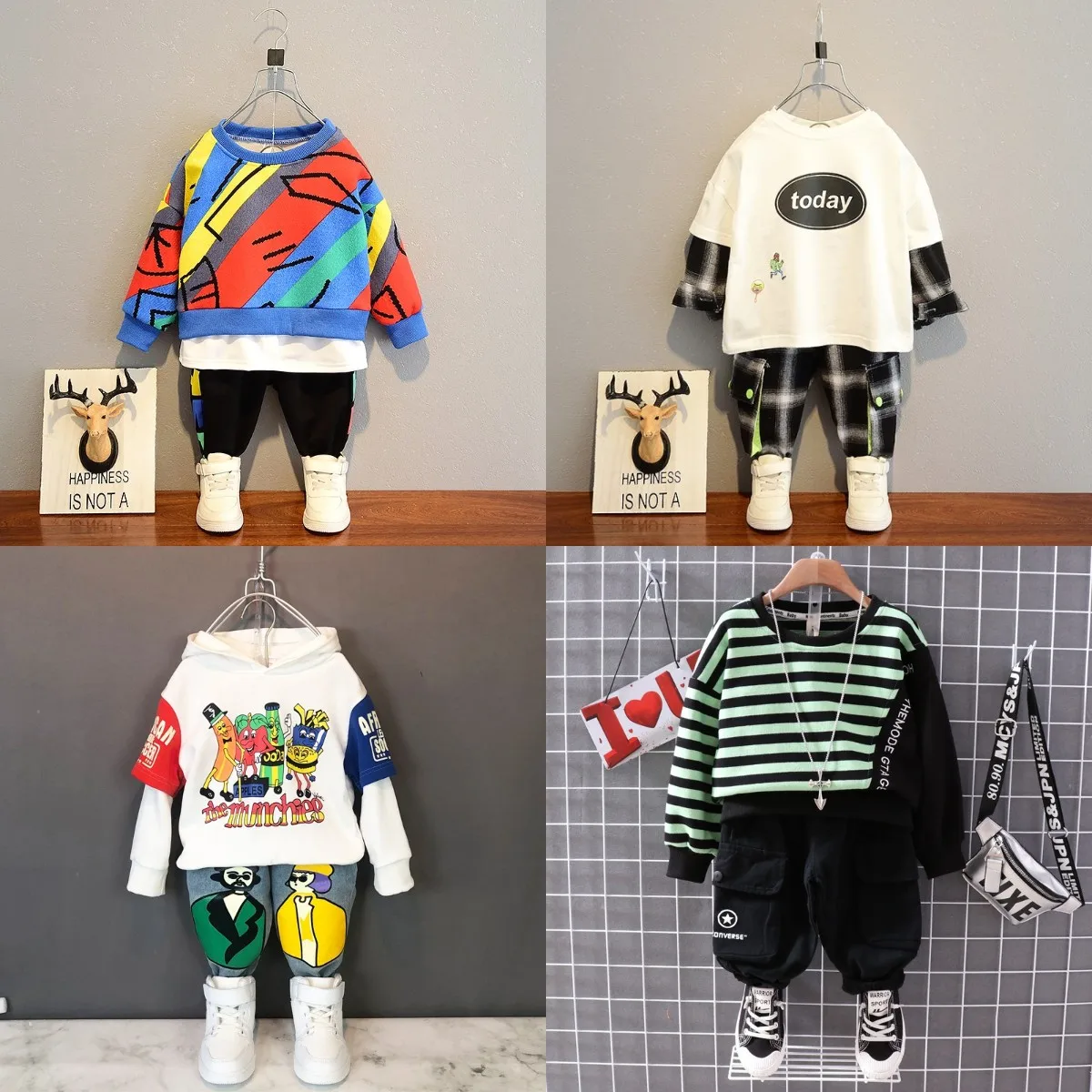 

Autumn and winter children's clothing with velvet and thick warm clothes set fashion boys and girls hooded sports two sets