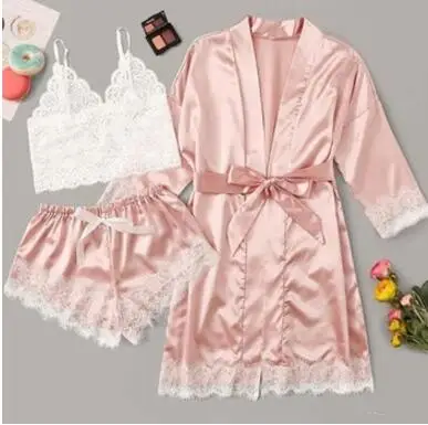 

Sfy1106 Women half Sleeve Pajamas Sexy Lingerie Stripe Nightwear sleepwear Lace bathrobe