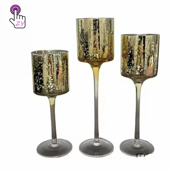 European Vintage Tall Luxury Glass Candlestick Candle Cup Wedding Birthday Party Table Layout Pillar Candle Holder Decoration