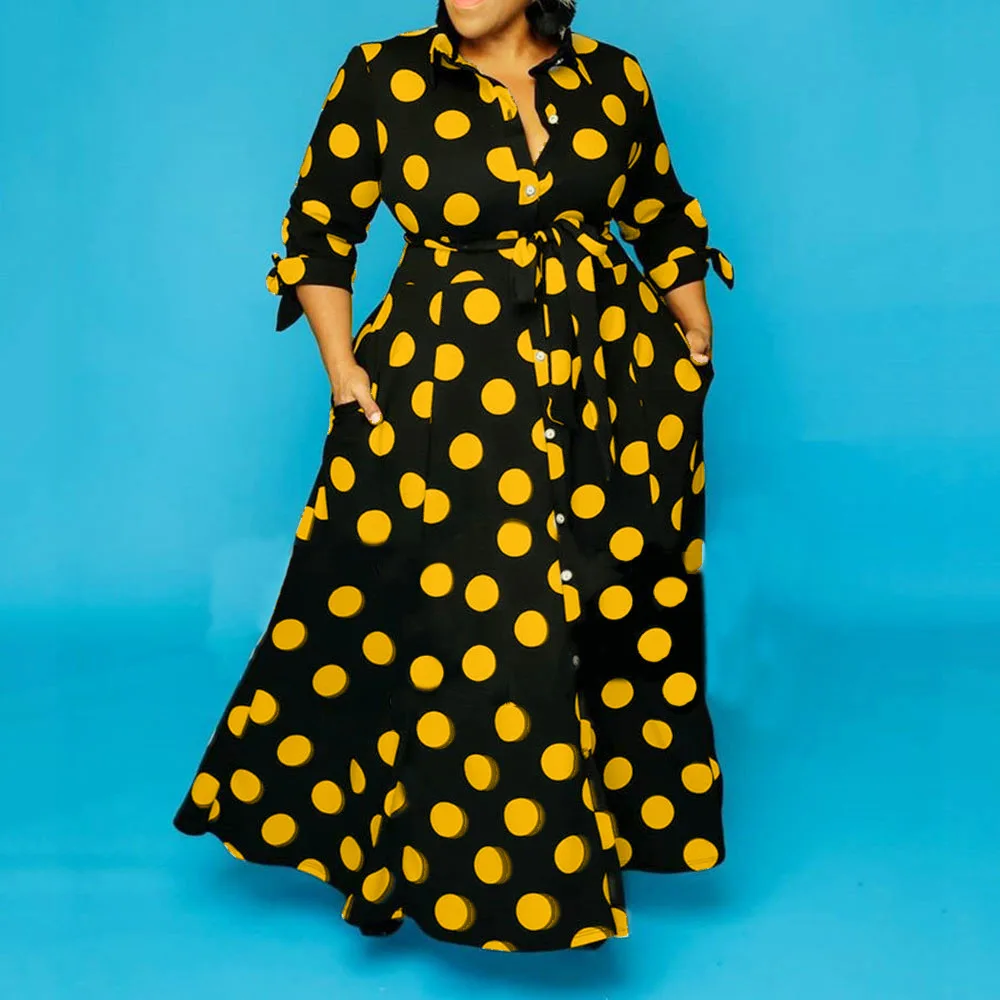 

Summer Fashion Print Spot Casual Lady Elegant Women Dresses Maxi Plus Size Dress