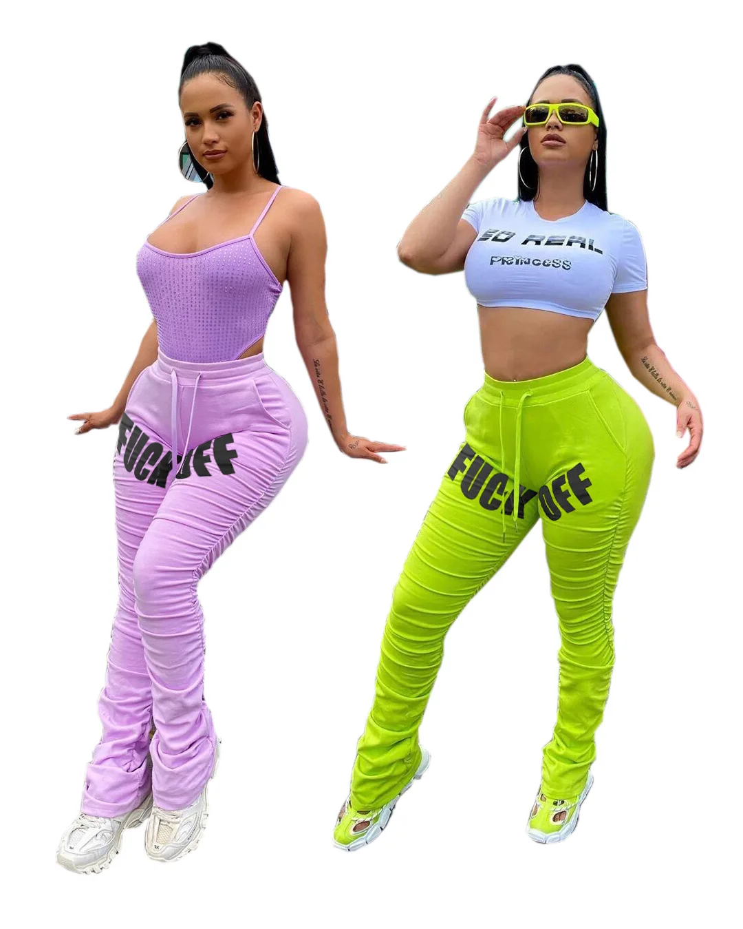 

INS Hot 2021 Women Plus Size Girls' Yoga Pants Bell Bottom Sports Ribbed Stacked Trousers For Women