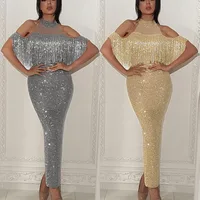 

Top Blingbling Sequins Ankle Length Evening dress 2019 off the shoulder formal Evening gown long vestido de noche