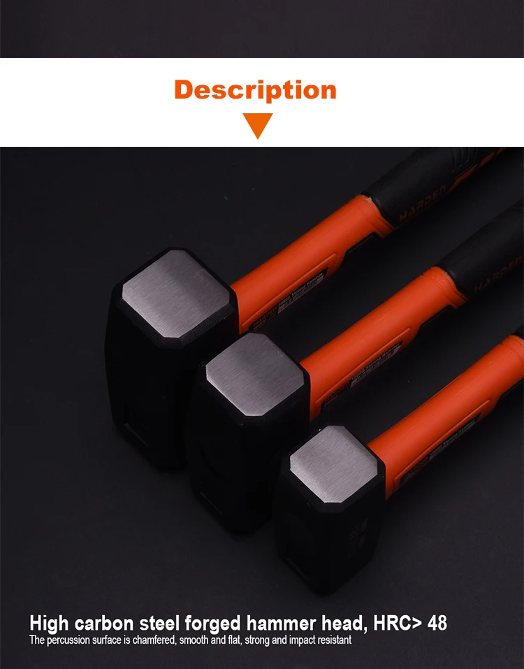 Professional Carbon Steel 1000g Hardware Hand Tools Stoning Hammer With Fiberglass Handle