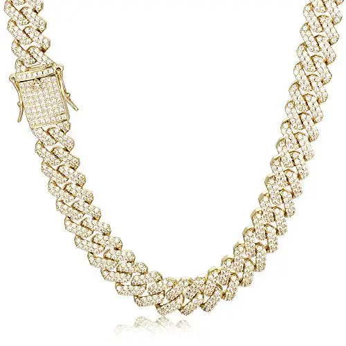 

Hip Hop 15MM Iced Out Zircon Stainless Steel Cuban Link Chain Diamond Chain Necklace Men's Cuban Chain, Gold plated