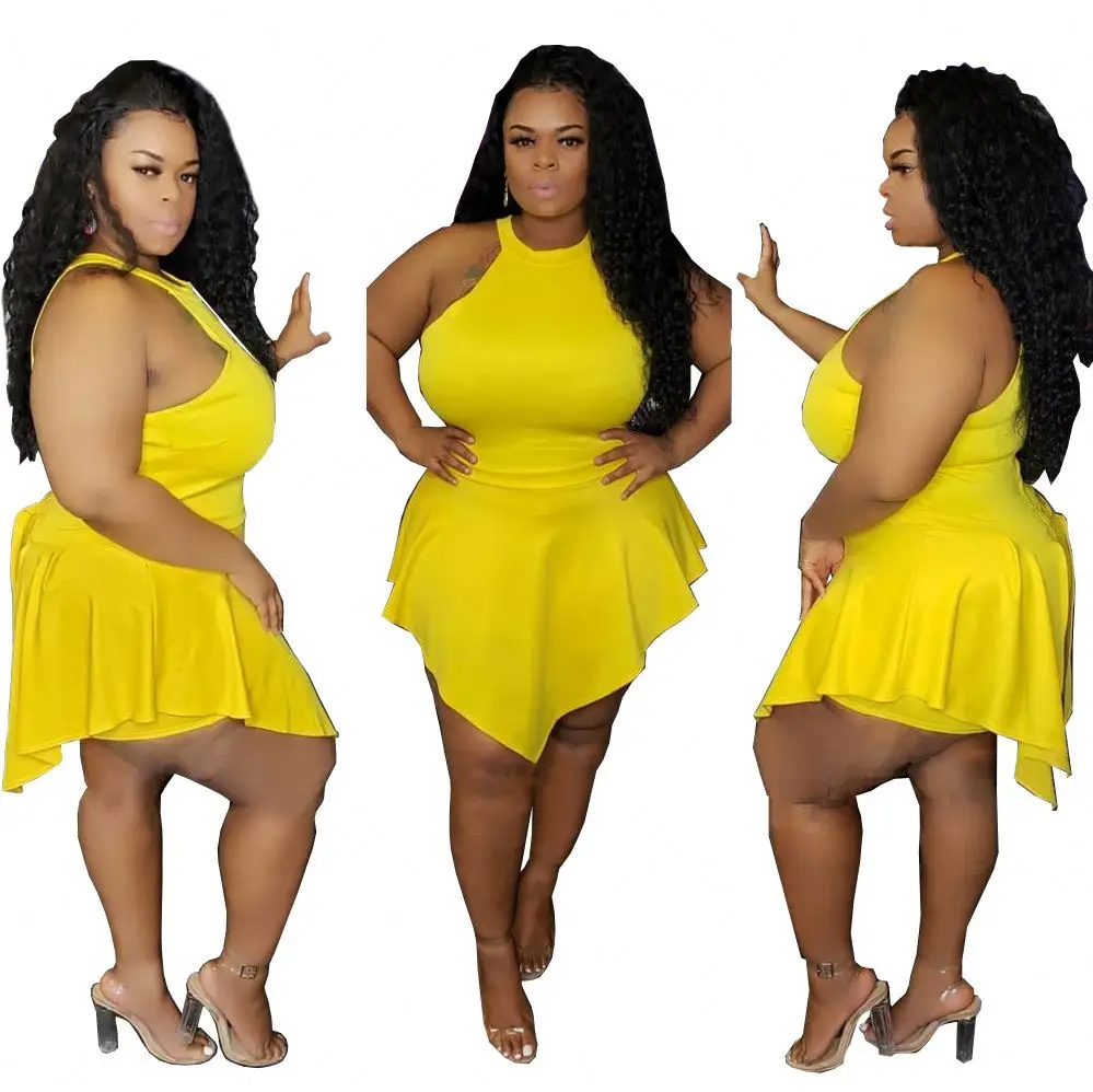 

2021 summer new slim plus size rear zipper solid color sleeveless sexy two-piece jumpsuit