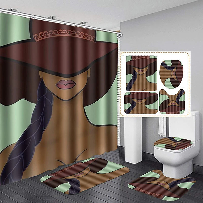 

Amazon Hot selling afro girl shower curtain decorative african woman shower curtain, Customized color