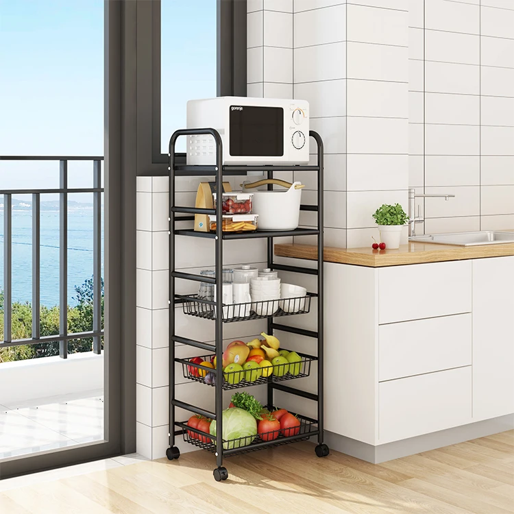 

5-Tiers Organizer Microwave Trolley Racks Storae Holders For Kitchen, Black