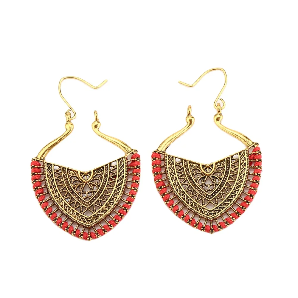 

Long hanging chandelier earrings wedding retro hollow out earwork ethnic style handmade thread woven earrings