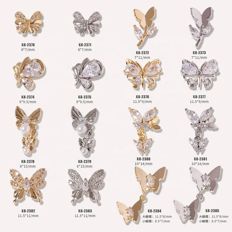 

Paso Sico Luxury Gold Silver Zircon Nail Butterfly Jewelry  Unique Designs Alloy Nail Pendant Charms Chain for DIY