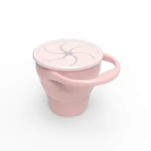 Image of FDA grade Spill Proof Silicone Snack Bowl Catcher/Collapsible Baby silicone snack cup with Protection Cover and Handle