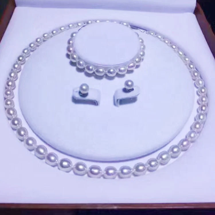 

8~9mm Rice Shape Natural Freshwater Pearl Jewelry Set for wedding Factory Price