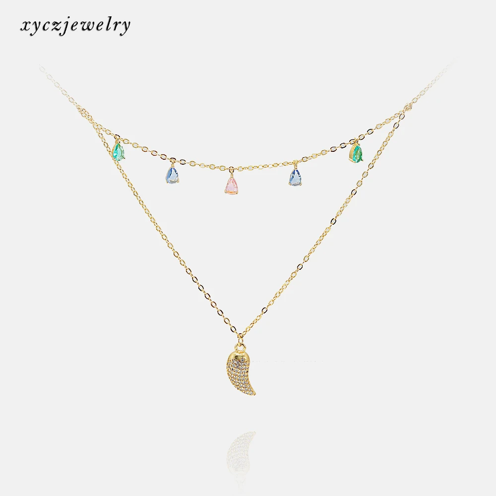 

XingYu Hot Sale Brass Charm CZ and Glass Necklaces 18k Gold Plated Charm Jewelry Necklaces, Picture