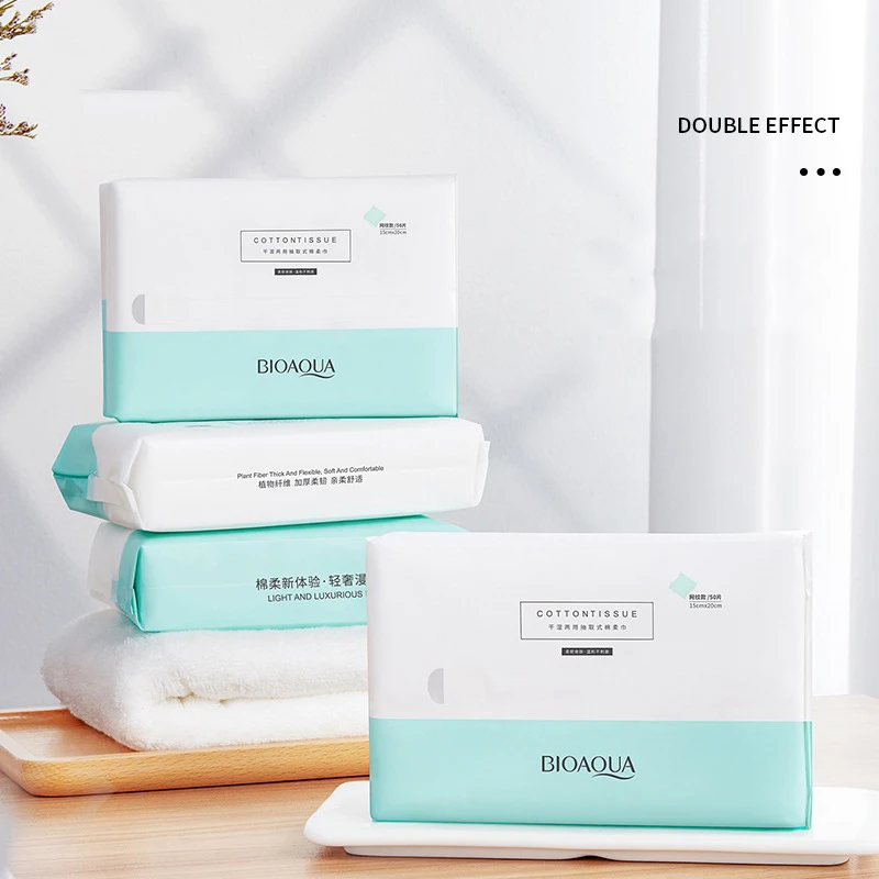 

BIOAQUA eco friendly disposable wet dry facial towel cotton pads makeup remover, White